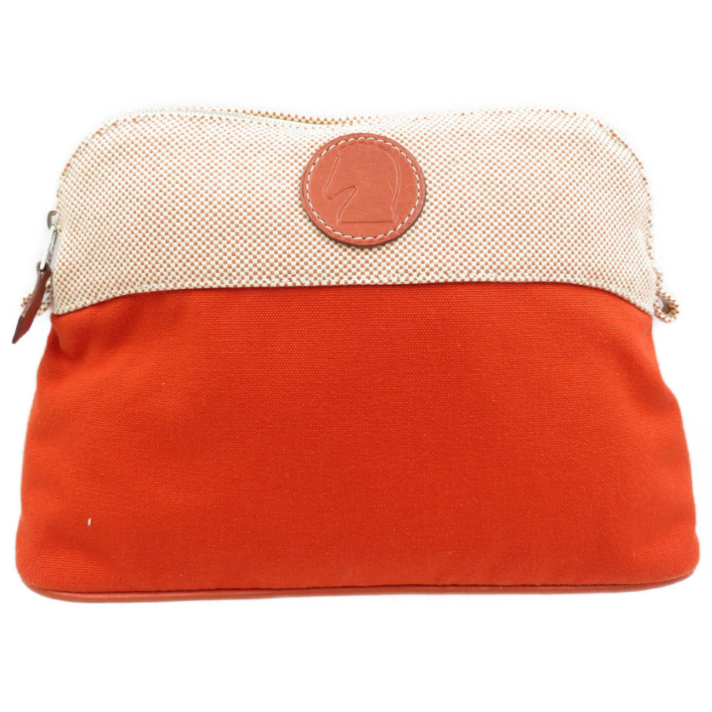 美品 エルメス ボリード サマルカンド MM コットン シルバー金具 テラコッタ オレンジ ポーチ 0111【中古】HERMES