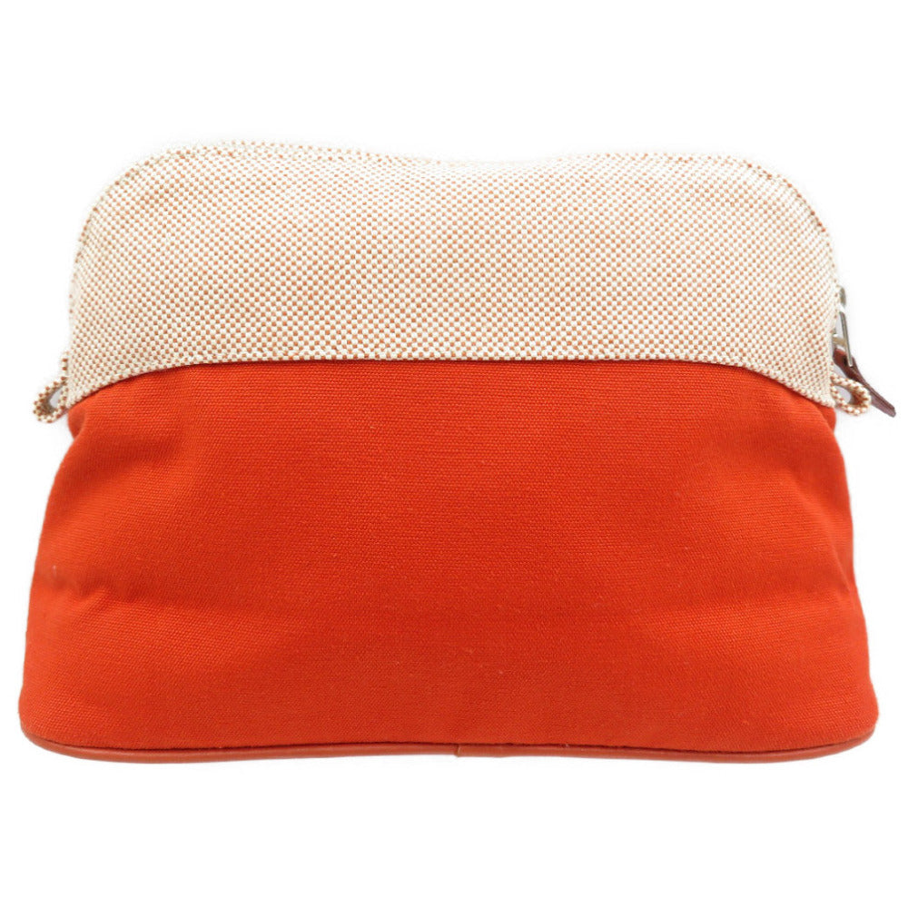 美品 エルメス ボリード サマルカンド MM コットン シルバー金具 テラコッタ オレンジ ポーチ 0111【中古】HERMES