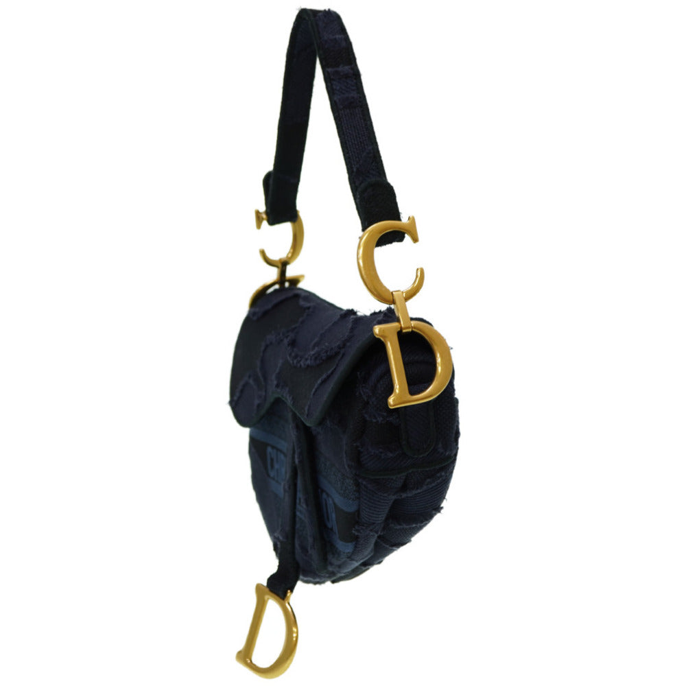 美品 ディオール サドル カモフラージュ ショルダーバッグ キャンバス ネイビー 0116【中古】Dior レディース