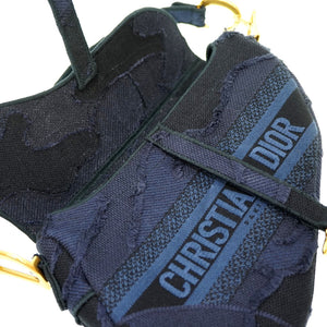 美品 ディオール サドル カモフラージュ ショルダーバッグ キャンバス ネイビー 0116【中古】Dior レディース