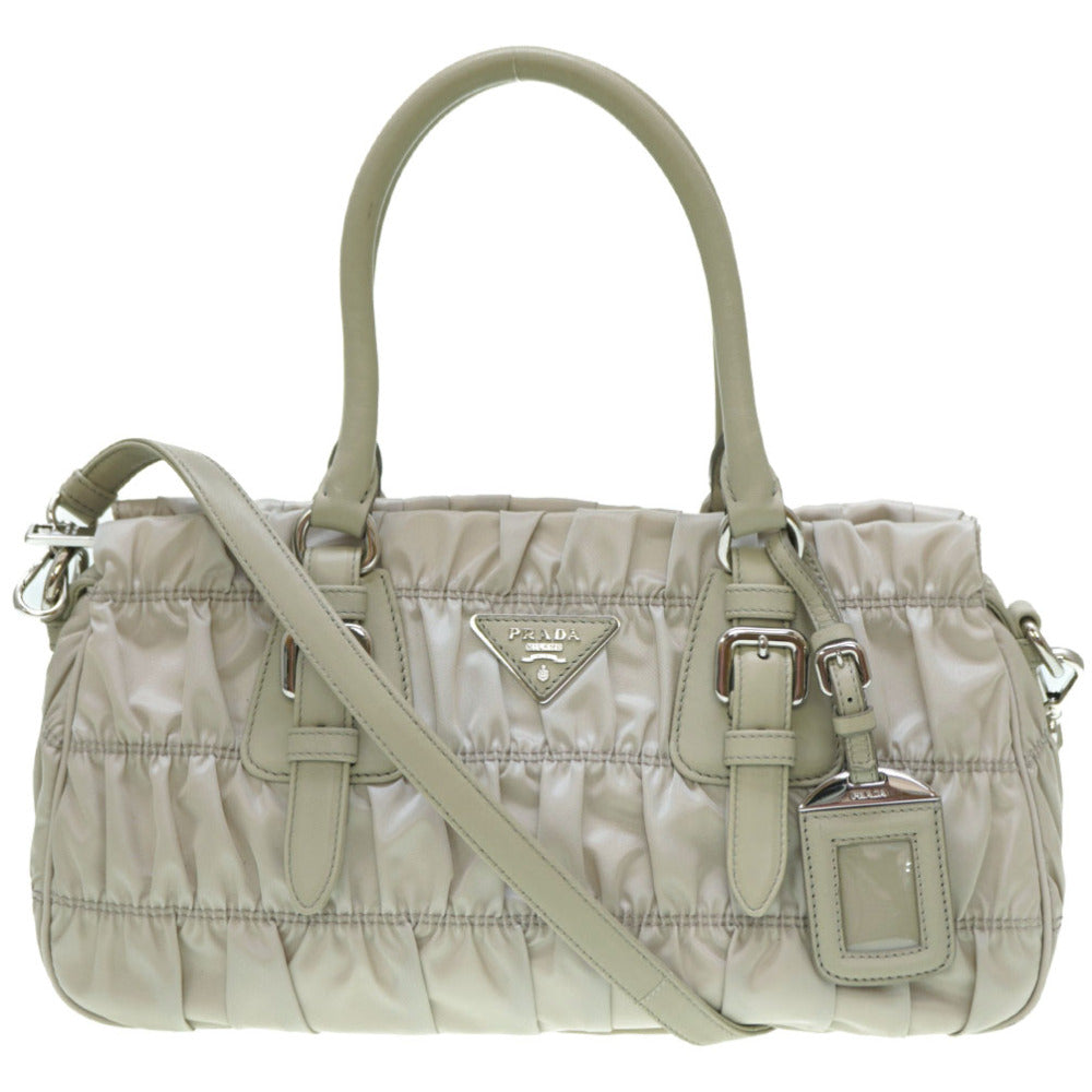 美品 プラダ ギャザー ナイロン BN2869 2WAY ショルダー トートバッグ  トートバッグ グレー 0118【中古】PRADA ストラップ