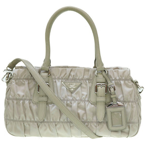美品 プラダ ギャザー ナイロン BN2869 2WAY ショルダー トートバッグ  トートバッグ グレー 0118【中古】PRADA ストラップ
