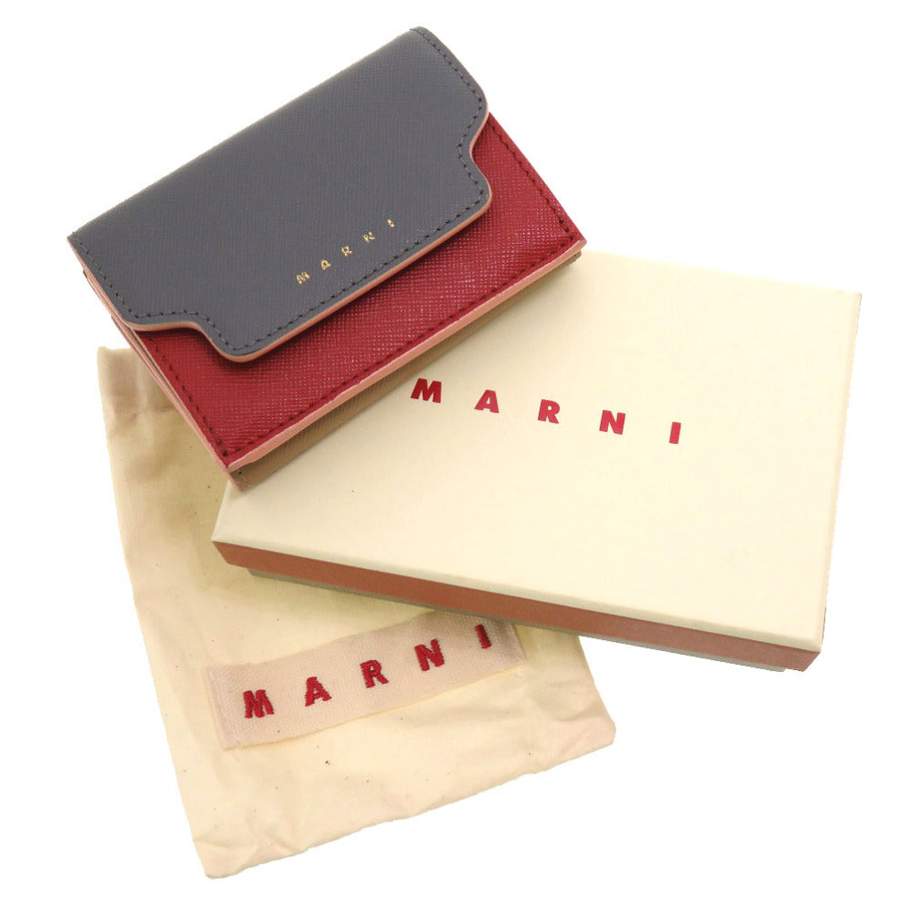 マルニ トリフォールドウォレット トランク レザー グレー レッド PFMOW02U23 三つ折り財布 財布 0120 【中古】 MARNI