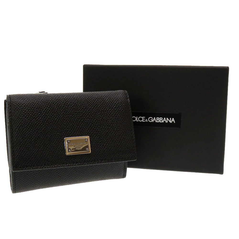 新品同様 ドルチェアンドガッバーナ レザー ブラック 三つ折り財布 財布 黒 0122 【中古】 DOLCE&GABBANA メンズ