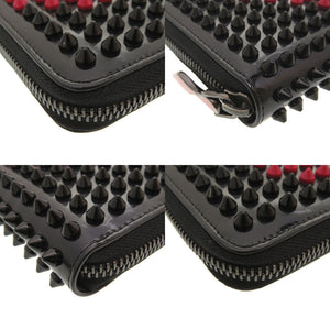 美品 クリスチャン ルブタン パネトーネ スパイク スタッズ バレンタイン限定 パテントレザー ブラック ピンク 1155017 ラウンドファスナー長財布 財布 黒 0132 【中古】 Christian Louboutin