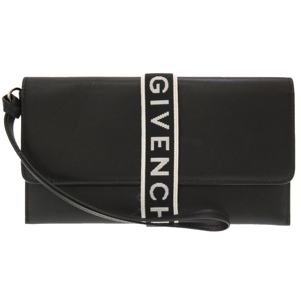未使用 ジバンシィ ロゴ レザー ブラック クラッチバッグ バッグ 黒 0143 【中古】 GIVENCHY ジバンシー