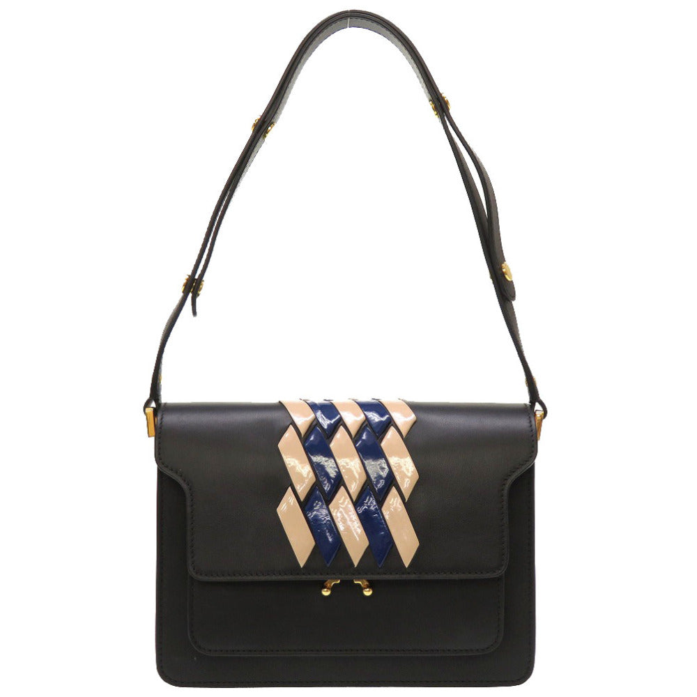 美品 マルニ トランク レザー ブラック ショルダーバッグ バッグ 黒 0144 【中古】 MARNI
