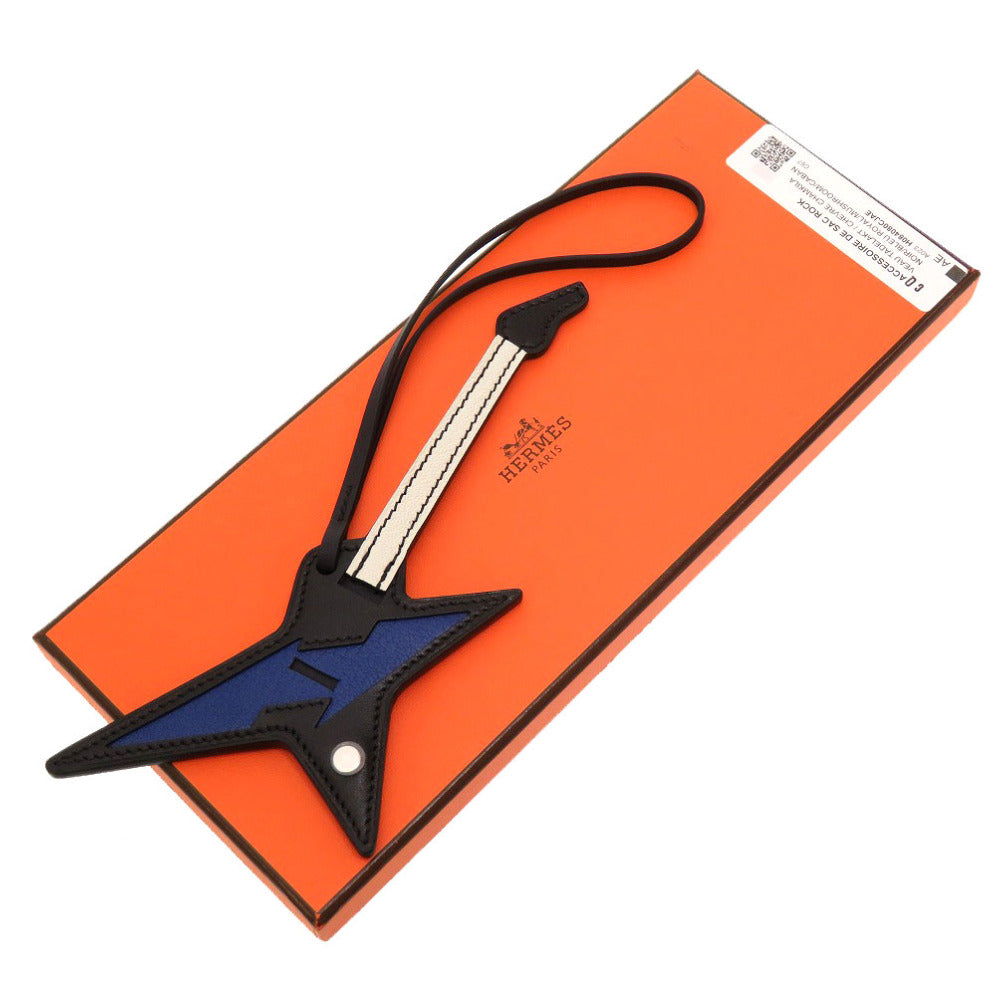 未使用 エルメス ロック バッグチャーム ヴォータデラクト シェーブルシャムキア ブラック ブルーロワイヤル ギター ピック キーホルダー 0147 【中古】 HERMES