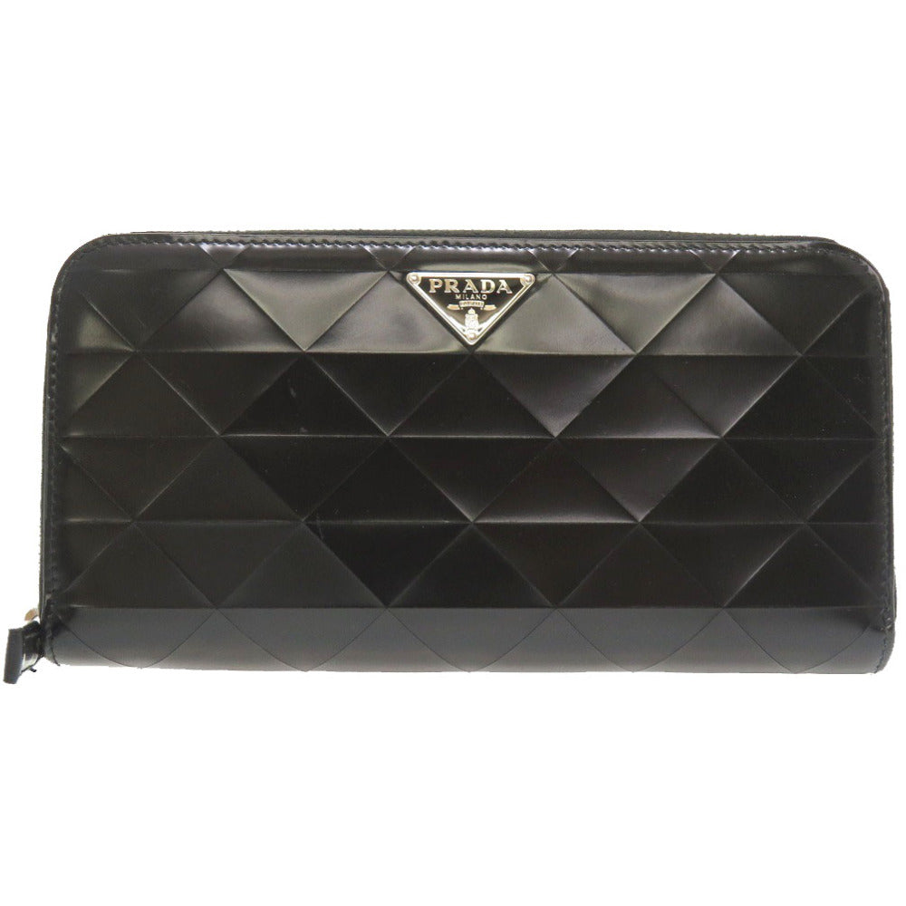 新品同様 プラダ ブラッシュドレザー ブラック 2ML317 ラウンドファスナー 長財布 財布 黒 0156 【中古】 PRADA メンズ