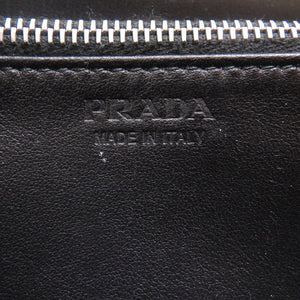新品同様 プラダ ブラッシュドレザー ブラック 2ML317 ラウンドファスナー 長財布 財布 黒 0156 【中古】 PRADA メンズ