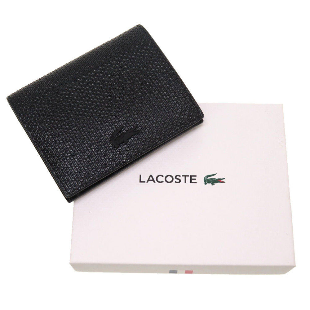 未使用 ラコステ レザー ブラック 二つ折り財布 財布 黒 0160 【中古】 LACOSTE メンズ