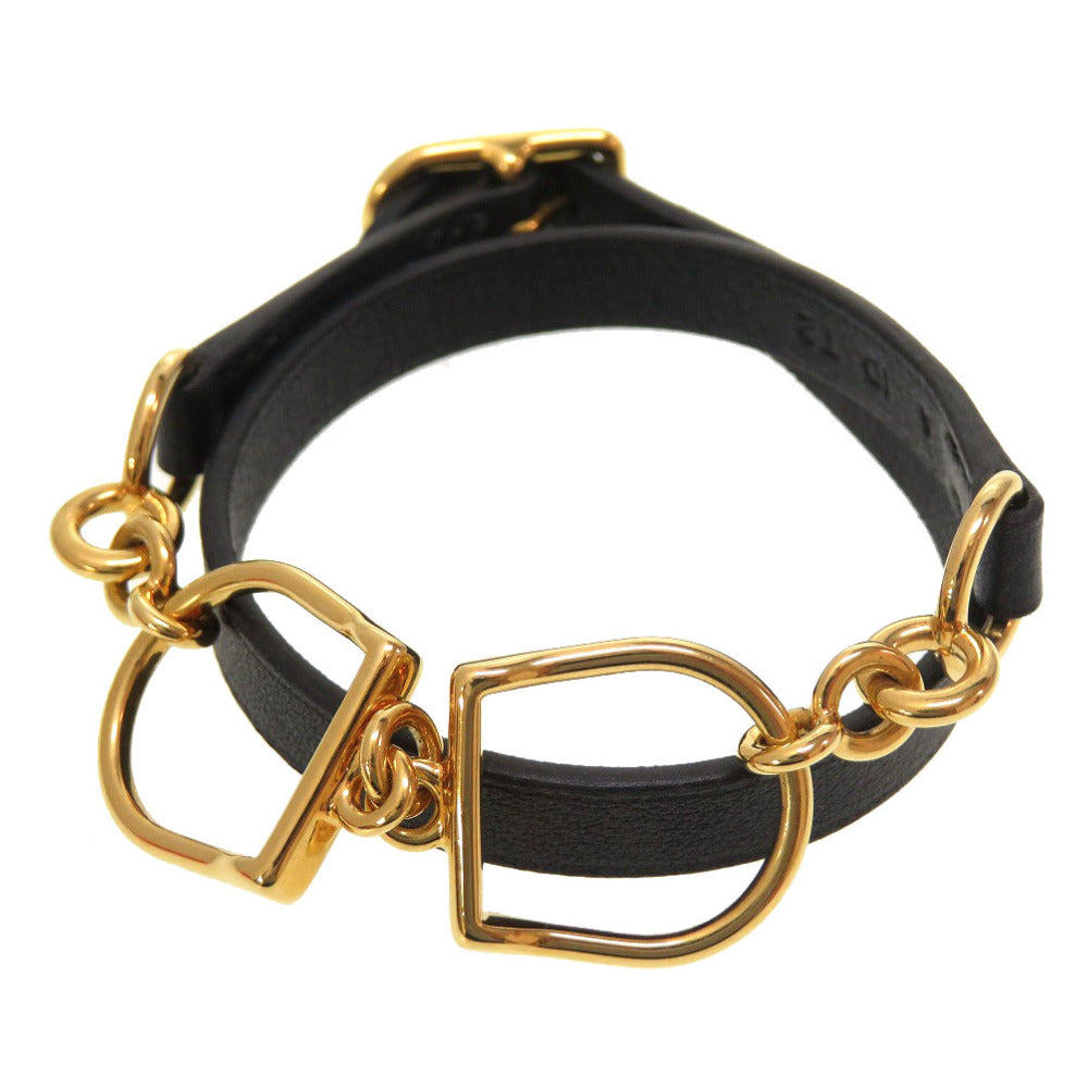 新品同様 エルメス エトリエ ドゥブルトゥール ヴォースイフト ブラック ゴールド A刻印(2017年製) ブレスレット アクセサリー 黒 0162 【中古】 HERMES