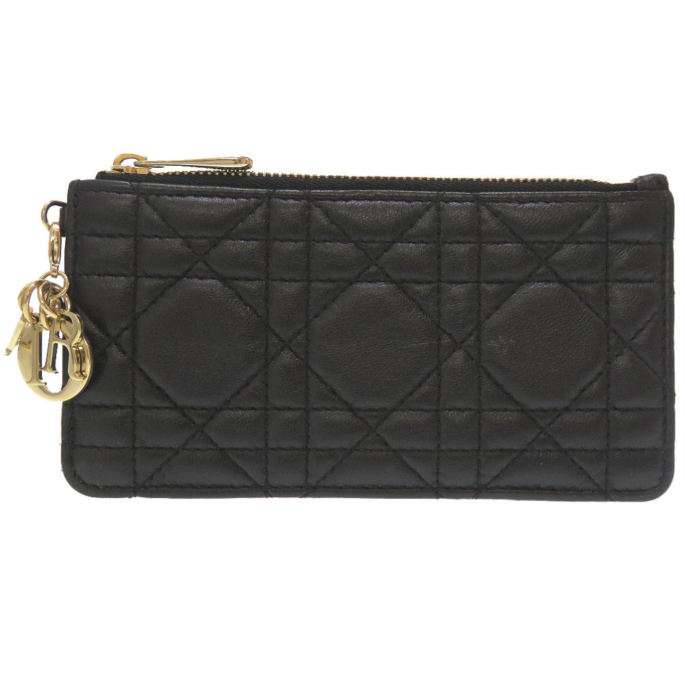 クリスチャン ディオール カナージュ レディディオール レザー ブラック ジップ カードケース コインケース 小銭入れ 財布 黒 0163 【中古】 Christian Dior