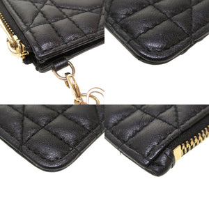 クリスチャン ディオール カナージュ レディディオール レザー ブラック ジップ カードケース コインケース 小銭入れ 財布 黒 0163 【中古】 Christian Dior