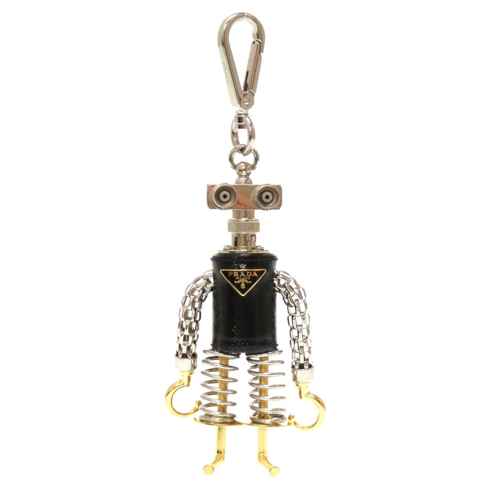 新品同様 プラダ トリック ロボット 1TR250 レザー メタル ブラック シルバー ゴールド バッグチャーム キーホルダー 0165 【中古】 PRADA