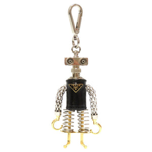 新品同様 プラダ トリック ロボット 1TR250 レザー メタル ブラック シルバー ゴールド バッグチャーム キーホルダー 0165 【中古】 PRADA