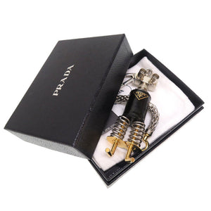 新品同様 プラダ トリック ロボット 1TR250 レザー メタル ブラック シルバー ゴールド バッグチャーム キーホルダー 0165 【中古】 PRADA