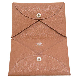 美品 エルメス カルヴィ シェーブル ベージュ Y刻印(2020年製) カードケース 茶 0169 【中古】 HERMES