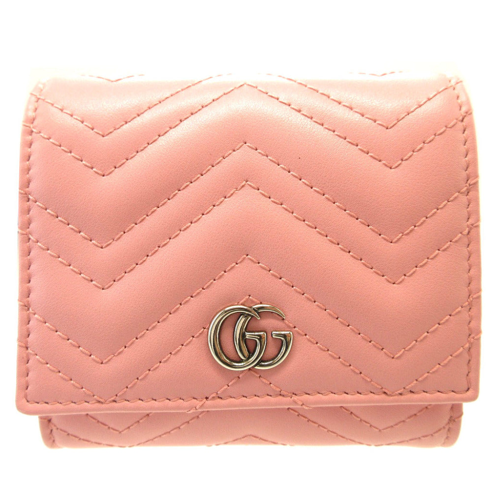 新品 グッチ GGマーモント 598629 コンパクトウォレット レザー ピンク 2つ折り財布 財布 0172【中古】GUCCI