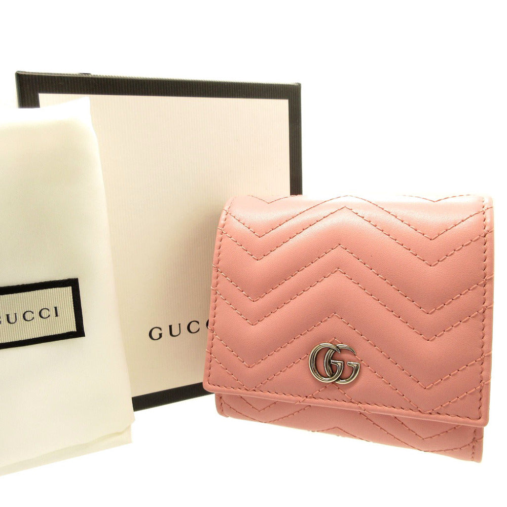 新品 グッチ GGマーモント 598629 コンパクトウォレット レザー ピンク 2つ折り財布 財布 0172【中古】GUCCI