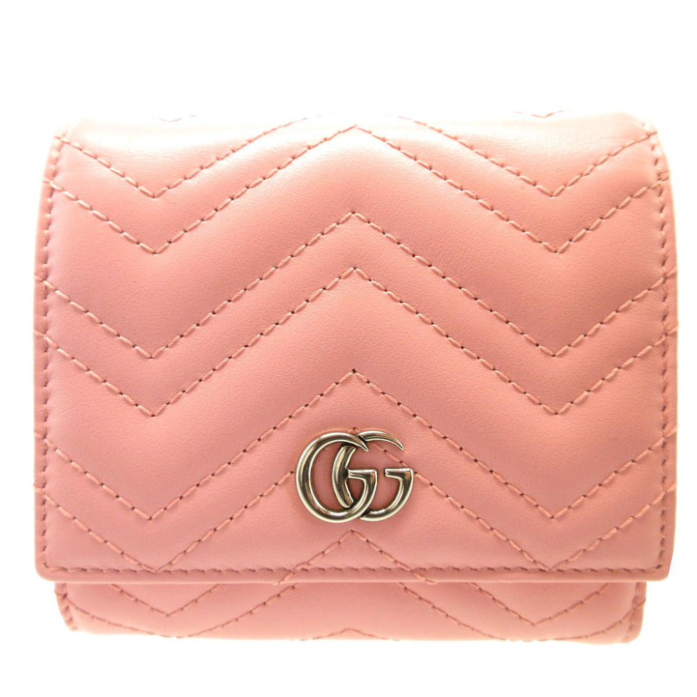 未使用 グッチ GGマーモント 598629 コンパクトウォレット レザー ピンク 2つ折り財布 財布 0173【中古】GUCCI