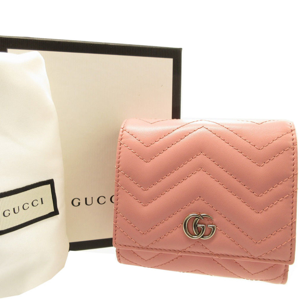 未使用 グッチ GGマーモント 598629 コンパクトウォレット レザー ピンク 2つ折り財布 財布 0173【中古】GUCCI