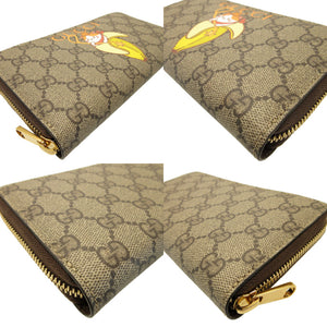 新品 グッチ ばなにゃプリント 701060 GGスプリーム レザー ベージュ ブラウン 茶 ラウンドファスナー長財布 財布 0175【中古】GUCCI