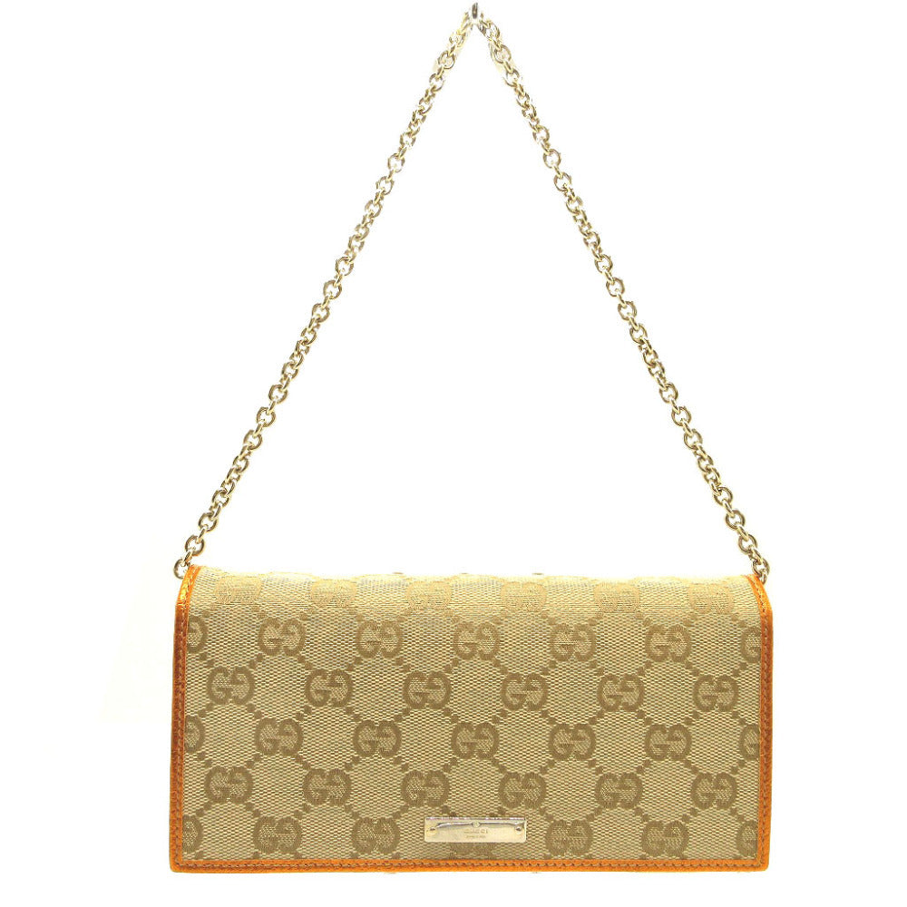 未使用 グッチ チェーンウォレット 170426 GGキャンバス レザー ベージュ オレンジ 2つ折り長財布 財布 0176【中古】GUCCI