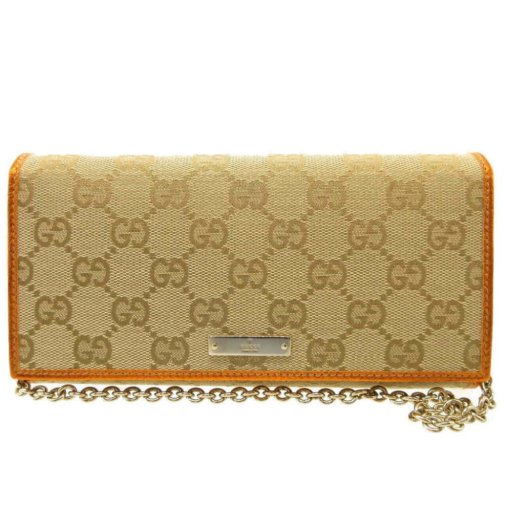 未使用 グッチ チェーンウォレット 170426 GGキャンバス レザー ベージュ オレンジ 2つ折り長財布 財布 0176【中古】GUCCI