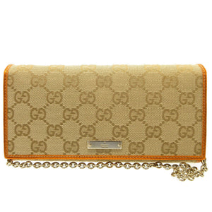 未使用 グッチ チェーンウォレット 170426 GGキャンバス レザー ベージュ オレンジ 2つ折り長財布 財布 0176【中古】GUCCI