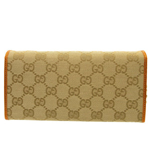 未使用 グッチ チェーンウォレット 170426 GGキャンバス レザー ベージュ オレンジ 2つ折り長財布 財布 0176【中古】GUCCI