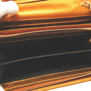 未使用 グッチ チェーンウォレット 170426 GGキャンバス レザー ベージュ オレンジ 2つ折り長財布 財布 0176【中古】GUCCI