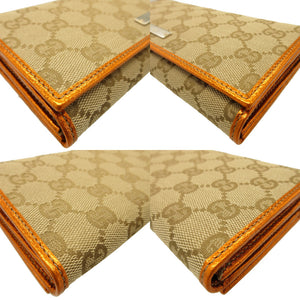 未使用 グッチ チェーンウォレット 170426 GGキャンバス レザー ベージュ オレンジ 2つ折り長財布 財布 0176【中古】GUCCI