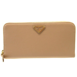新品同様 プラダ 三角プレート サフィアーノレザー ピンクベージュ ラウンドファスナー長財布 財布 0177【中古】PRADA