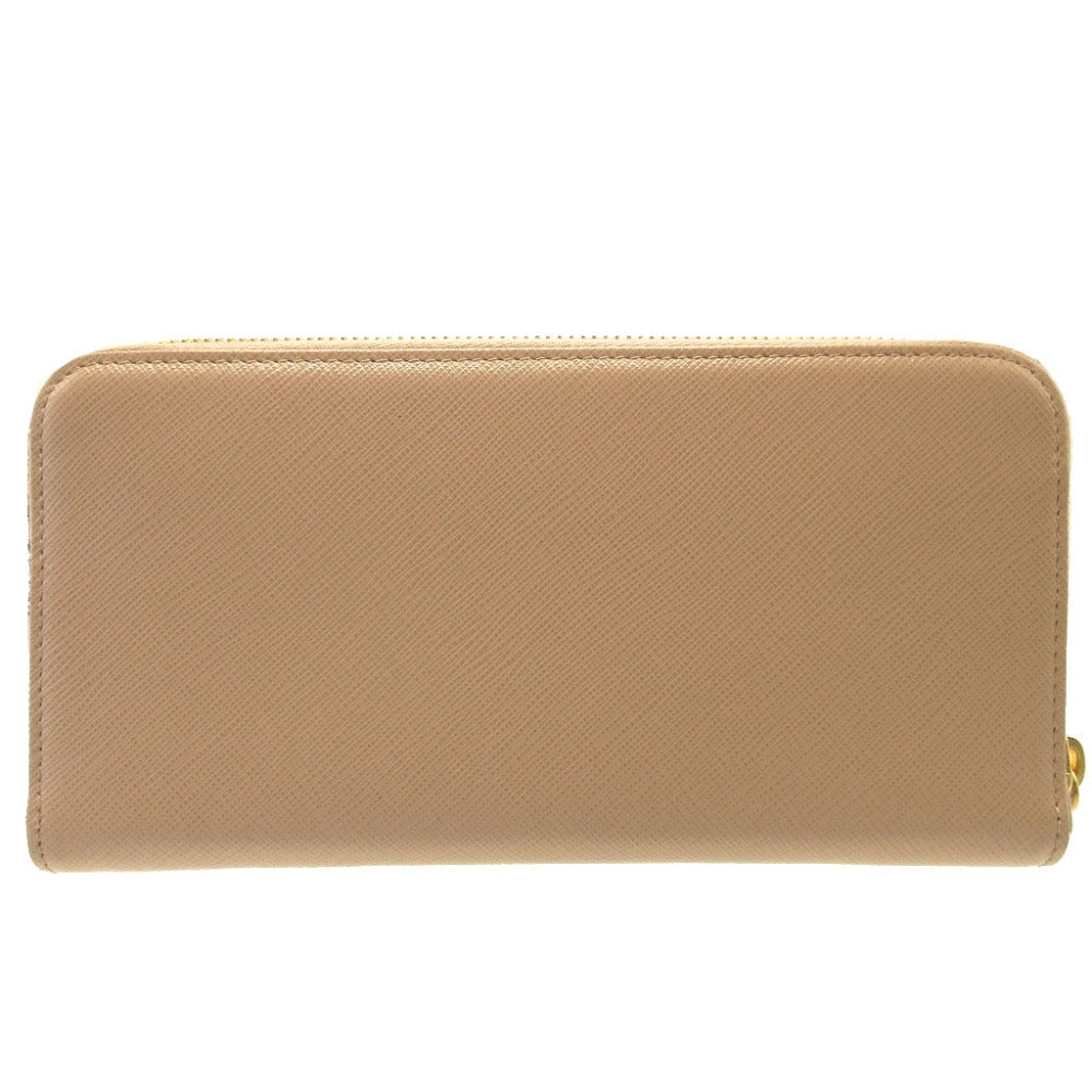 新品同様 プラダ 三角プレート サフィアーノレザー ピンクベージュ ラウンドファスナー長財布 財布 0177【中古】PRADA