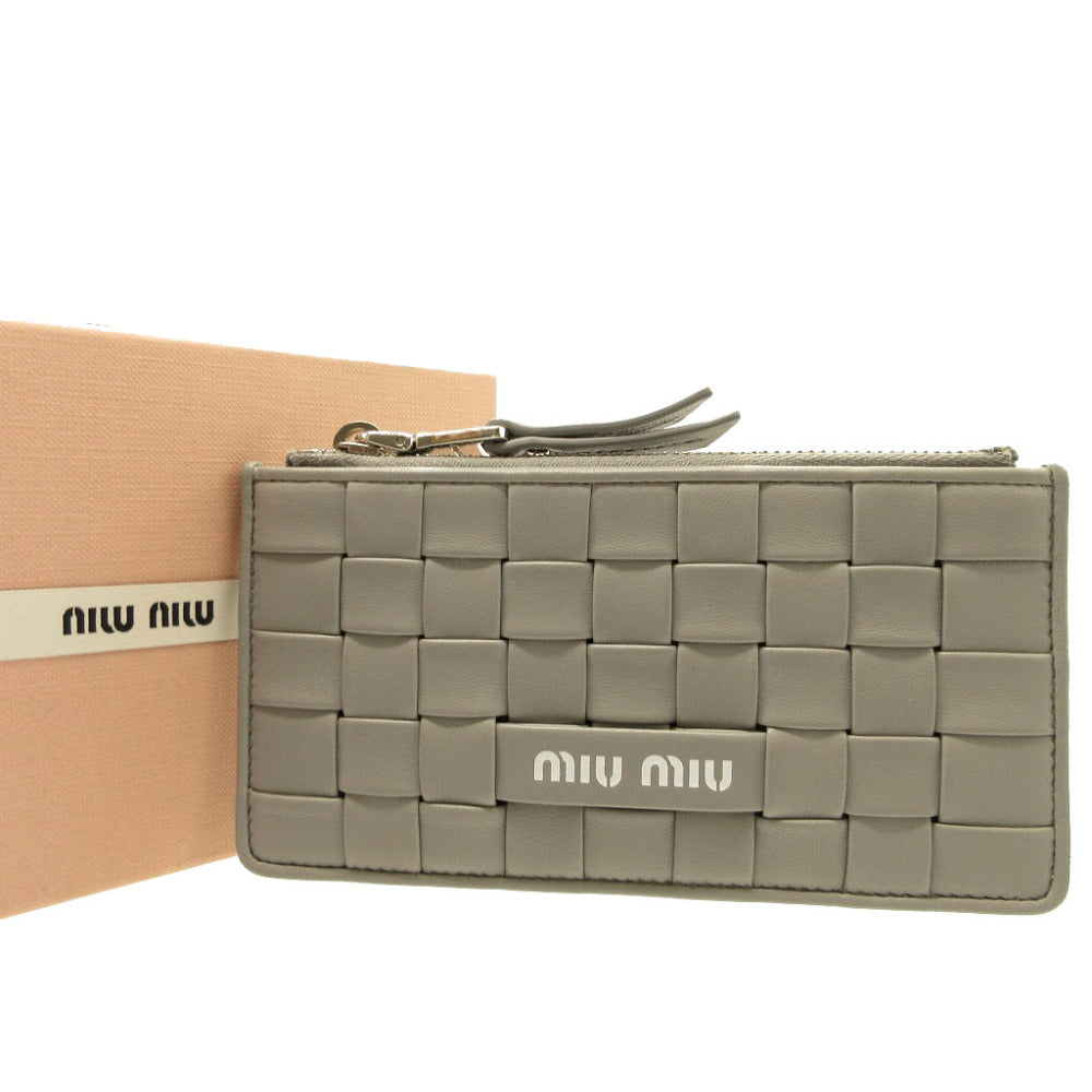 未使用 ミュウミュウ 5MB006 NAPPA INTRECCIO ナッパレザー グレー カードケース ジップ コインケース 0179【中古】miumiu