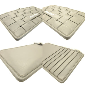 未使用 ミュウミュウ 5MB006 NAPPA INTRECCIO ナッパレザー グレー カードケース ジップ コインケース 0179【中古】miumiu