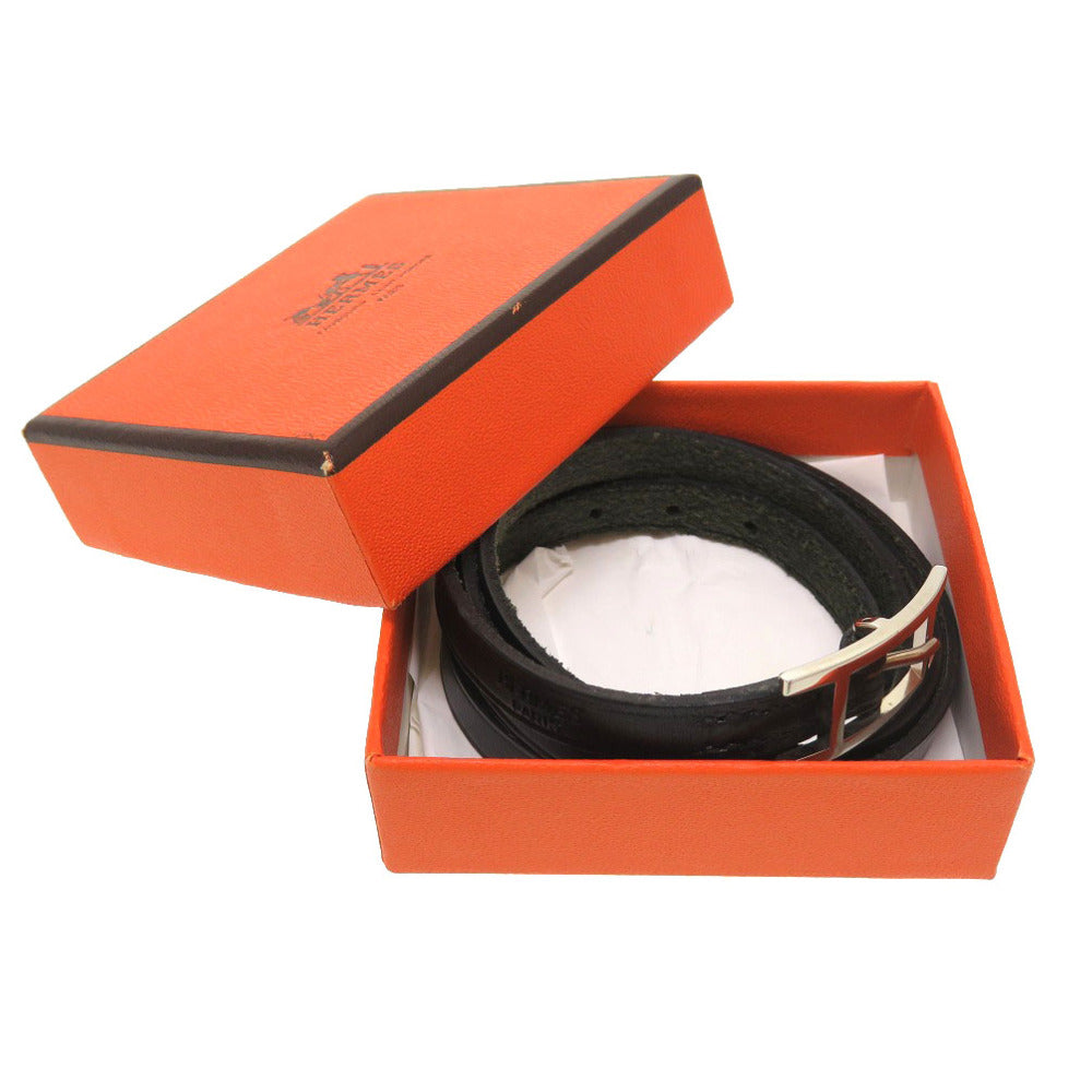 エルメス アピ3 レザー ブラック シルバー金具 □E刻印 ブレスレット アクセサリー 黒 0183 【中古】 HERMES
