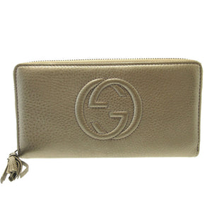 新品同様 グッチ 308004 ソーホー インターロッキングG レザー ガンメタリック ラウンドファスナー長財布 財布 0185【中古】GUCCI