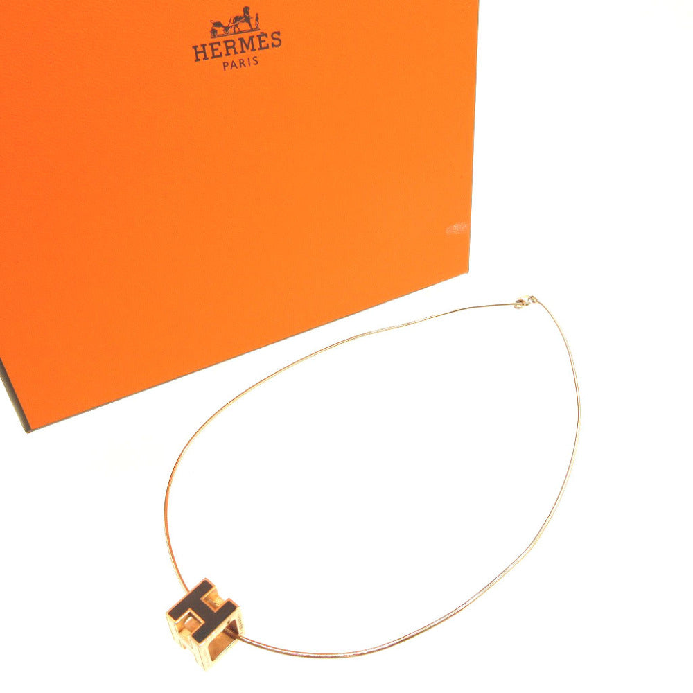 美品 エルメス Hキューブ メタル ブラック 黒 ピンクゴールド ネックレス 0203【中古】HERMES