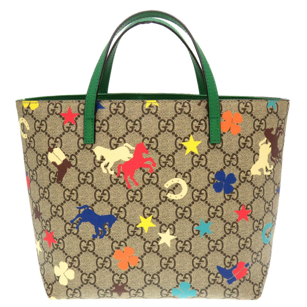 グッチ ホース チルドレンズ 410812 PVC ベージュ グリーン ハンドバッグ バッグ 0208 【中古】 GUCCI