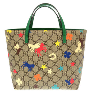 グッチ ホース チルドレンズ 410812 PVC ベージュ グリーン ハンドバッグ バッグ 0208 【中古】 GUCCI