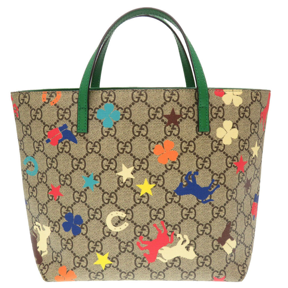 グッチ ホース チルドレンズ 410812 PVC ベージュ グリーン ハンドバッグ バッグ 0208 【中古】 GUCCI