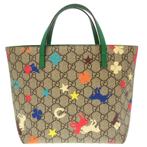 グッチ ホース チルドレンズ 410812 PVC ベージュ グリーン ハンドバッグ バッグ 0208 【中古】 GUCCI
