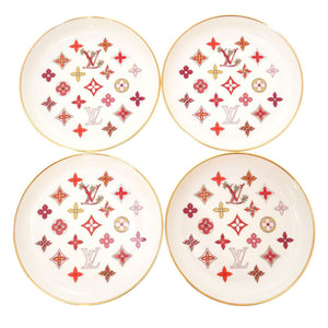 未使用 ルイ ヴィトン モノグラム フラワー セット4 アシェット GI0875 食器 ホワイト プレート 皿 LV 0211 【中古】 LOUIS VUITTON
