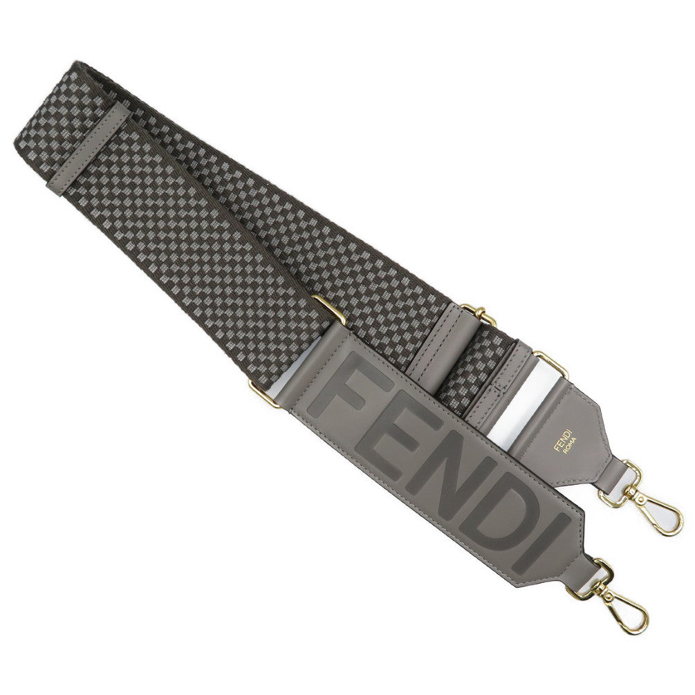 未使用 フェンディ レザー キャンバス ゴールド金具 グレー ショルダーストラップ 0222【中古】FENDI