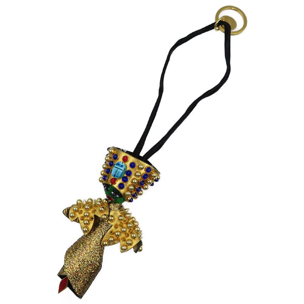 未使用 クリスチャン・ルブタン ネフェルティティ レザー カラーストーン スタッズ ゴールド金具 ストラップ バッグチャーム 0223【中古】Christian Louboutin