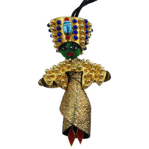 未使用 クリスチャン・ルブタン ネフェルティティ レザー カラーストーン スタッズ ゴールド金具 ストラップ バッグチャーム 0223【中古】Christian Louboutin