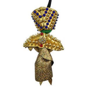 未使用 クリスチャン・ルブタン ネフェルティティ レザー カラーストーン スタッズ ゴールド金具 ストラップ バッグチャーム 0223【中古】Christian Louboutin