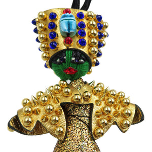 未使用 クリスチャン・ルブタン ネフェルティティ レザー カラーストーン スタッズ ゴールド金具 ストラップ バッグチャーム 0223【中古】Christian Louboutin